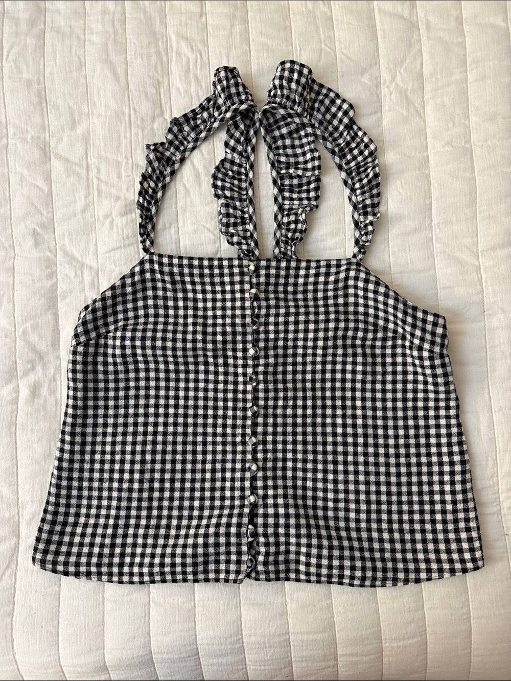 Madewell Black & White Gingham Ruffle-Strap Camisole
